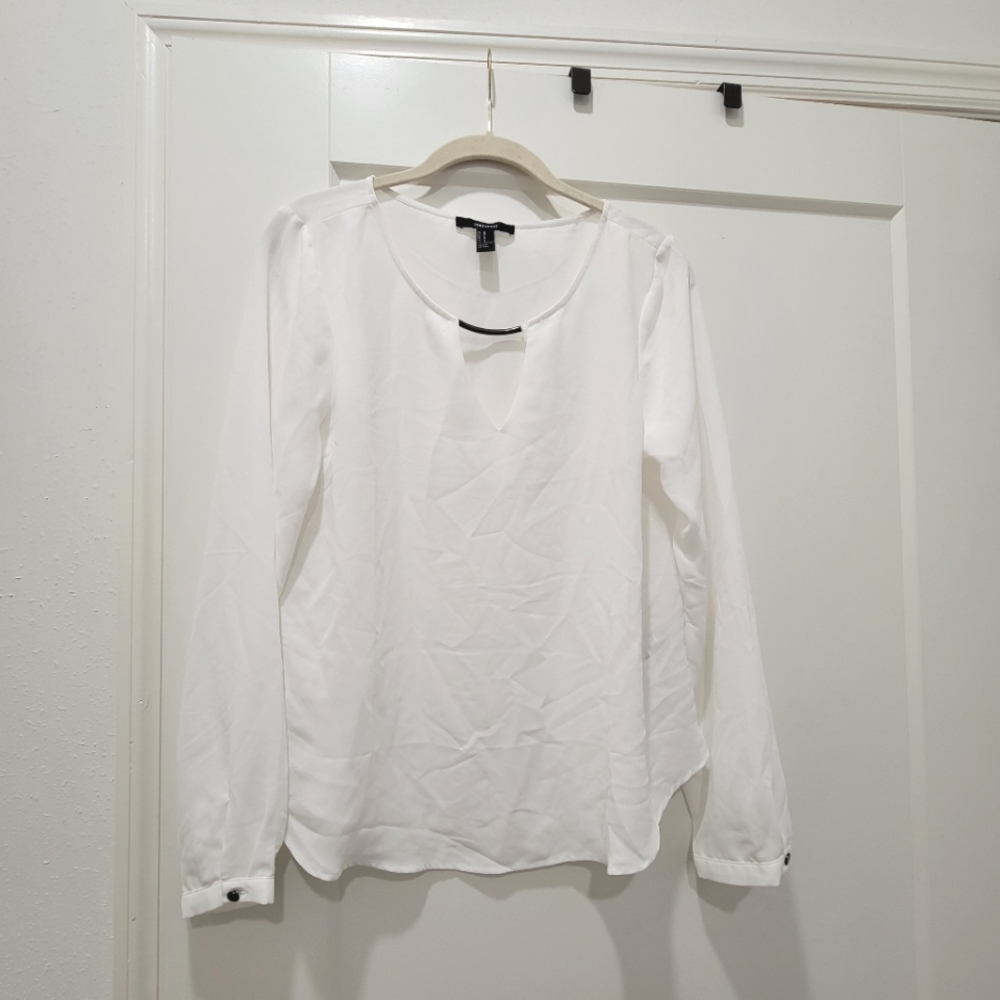 Forever 21 Medium White Sheer Long Sleeve Blouse NWOT